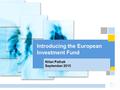 Introducing the European Investment Fund 1`````` ```````` ```````` `` Nitan Pathak September 2015.