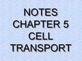 NOTES CHAPTER 5 CELL TRANSPORT PASSIVE TRANSPORT Movement of a substance through a cell’s membrane without use of cell energy (ATP)