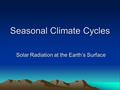 Seasonal Climate Cycles Solar Radiation at the Earth’s Surface.