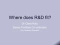 Where does R&D fit? Dr Clara Kalu Senior Portfolio Co-ordinator UCL Students’ Research.