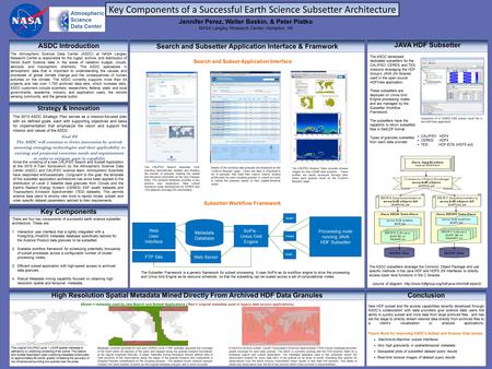 , Key Components of a Successful Earth Science Subsetter Architecture ASDC Introduction The Atmospheric Science Data Center (ASDC) at NASA Langley Research.