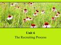 Unit 6 The Recruiting Process. Human resource management functions ( 职能 ) Human Resource Planning ( 人力资源规划 ) Recruitment &Selection ( 招聘与选择 ) Training.