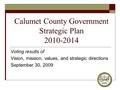 Calumet County Government Strategic Plan 2010-2014 Voting results of Vision, mission, values, and strategic directions September 30, 2009.