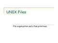 UNIX Files File organization and a few primitives.