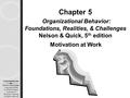 Copyright ©2006 by South-Western, a division of Thomson Learning. All rights reserved Motivation at Work Chapter 5 Organizational Behavior: Foundations,