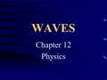 WAVES Chapter 12 Physics Waves transfer what? ENERGY!!!!