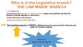 Who is in the Legislative branch? THE LAW MAKIN’ BRANCH It includes the: -Queen/Governor General: Mr. David Johnston (Later on we will find out that the.