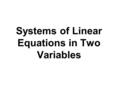 Systems of Linear Equations in Two Variables. We have seen that all equations in the form Ax + By = C are straight lines when graphed. Two such equations,