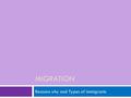 MIGRATION Reasons why and Types of immigrants. Cultural Diversity Immigration in North America 1)Canada -Cultural Mosaic/Tossed Salad -Immigrants keep.