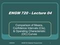 1/29/2016ENGM 720: Statistical Process Control1 ENGM 720 - Lecture 04 Comparison of Means, Confidence Intervals (CIs), & Operating Characteristic (OC)