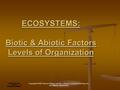 Copyright © 2008 Thomson Delmar Learning, a division of Thomson Learning, Inc. ALL RIGHTS RESERVED. ECOSYSTEMS: Biotic & Abiotic Factors Levels of Organization.