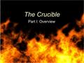 The Crucible Part I: Overview. Written in the 1950s: premiered in NYC 1953 Playwright: Arthur Miller Focuses on residents of Salem, MA 1692 (but not just.