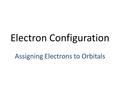 Electron Configuration Assigning Electrons to Orbitals.