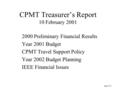 Lmp1210 CPMT Treasurer’s Report 10 February 2001 2000 Preliminary Financial Results Year 2001 Budget CPMT Travel Support Policy Year 2002 Budget Planning.