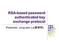 RSA-based password authenticated key exchange protocol Presenter: Jung-wen Lo( 駱榮問 )