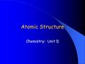 Atomic Structure Chemistry: Unit D. What is an atom? Atom: the smallest unit of matter that retains (keeps) the identity of the substance First proposed.