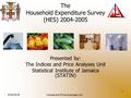 5/25/2016Indices and Price Analyses Unit 1 The Household Expenditure Survey (HES) 2004-2005 Presented by: The Indices and Price Analyses Unit Statistical.