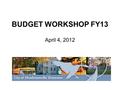 BUDGET WORKSHOP FY13 April 4, 2012. City of Hendersonville Budget Workshop – April 4, 2012 GOALS and OBJECTIVES for 2013 To present a balanced budget.