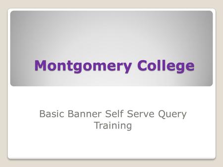 Montgomery College Basic Banner Self Serve Query Training.