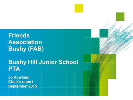 Friends Association Bushy (FAB) Bushy Hill Junior School PTA Jo Rowland Chair’s report September 2015.