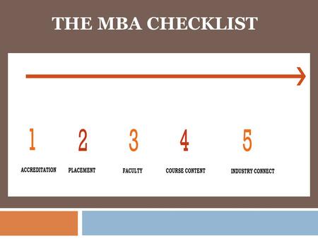 THE MBA CHECKLIST.  A good MBA programme from a good B-School has the potential to widen your knowledge base, perspective,