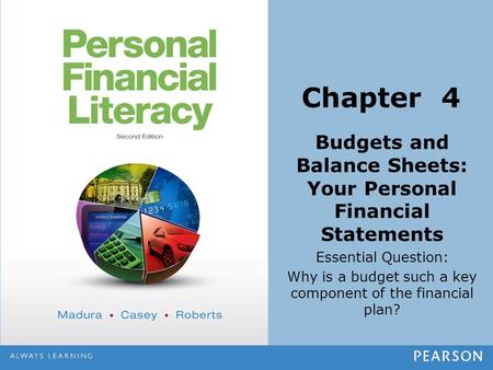 Budgets and Balance Sheets: Your Personal Financial Statements Essential Question: Why is a budget such a key component of the financial plan? Chapter.