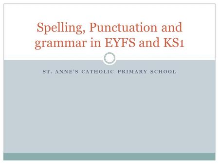 ST. ANNE’S CATHOLIC PRIMARY SCHOOL Spelling, Punctuation and grammar in EYFS and KS1.