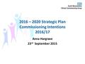 2016 – 2020 Strategic Plan Commissioning Intentions 2016/17 Anna Hargrave 23 rd September 2015.