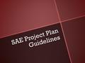 SAE Project Plan Guidelines. How to write/set up your plan  The following slides include guidelines on how to properly create your SAE Project Plan 