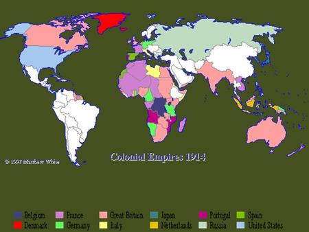 Roots of WWI  German industrialization and unification displaces balance of imperial power  Fierce competition for colonies and influence over non-industrialized.