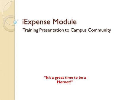 IExpense Module Training Presentation to Campus Community “It’s a great time to be a Hornet!”