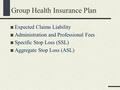 Group Health Insurance Plan Expected Claims Liability Administration and Professional Fees Specific Stop Loss (SSL) Aggregate Stop Loss (ASL)