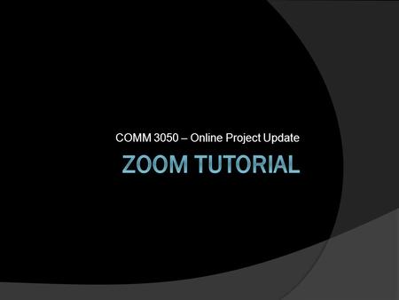 COMM 3050 – Online Project Update. Project Roles  Organizer Responsible for creating Zoom account technical aspects and posting recorded meeting to S: