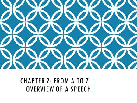 CHAPTER 2: FROM A TO Z: OVERVIEW OF A SPEECH. QUICK 60 In the next 60 seconds, list what interests you. Think about hobbies, television shows, music,