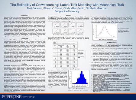 The Reliability of Crowdsourcing: Latent Trait Modeling with Mechanical Turk Matt Baucum, Steven V. Rouse, Cindy Miller-Perrin, Elizabeth Mancuso Pepperdine.