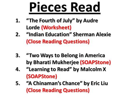 Pieces Read “The Fourth of July” by Audre Lorde (Worksheet)