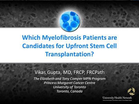 Which Myelofibrosis Patients are Candidates for Upfront Stem Cell Transplantation? Vikas Gupta, MD, FRCP, FRCPath The Elizabeth and Tony Comper MPN Program.