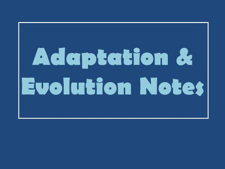 Adaptation & Evolution Notes. I. Background Vocabulary – 2/9/2012.