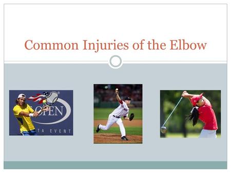 Common Injuries of the Elbow. Elbow Anatomy The elbow is composed of three bones  Humerus  Radius  Ulna.