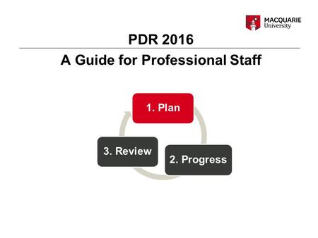 PDR 2016 A Guide for Professional Staff 1. Plan 2. Progress 3. Review.