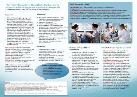 High Fidelity Simulation in Clinical Skills Teaching and its Impact on Student Engagement: A Facilitators Perspective. Clare Martin-Jones - 14031193 -