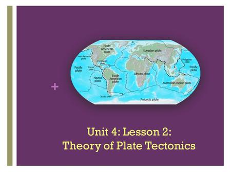 + Unit 4: Lesson 2: Theory of Plate Tectonics. + REVIEW What layer of the Earth is broken into tectonic plates? What layer of the Earth has convection.
