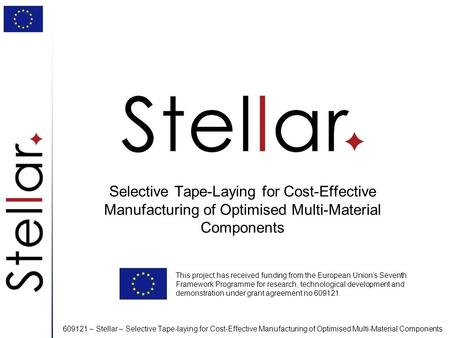 609121 – Stellar – Selective Tape-laying for Cost-Effective Manufacturing of Optimised Multi-Material Components Selective Tape-Laying for Cost-Effective.