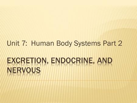 Unit 7: Human Body Systems Part 2.  1. What metabolic processes create wastes?  2. What are the waste products that are created during these processes?