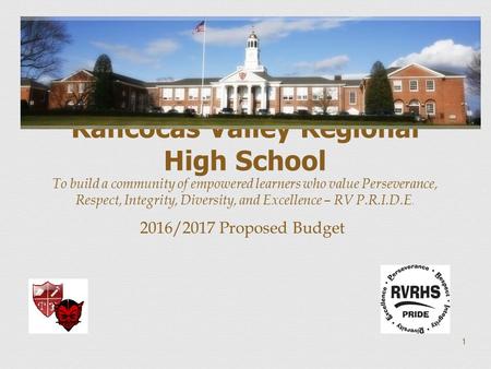 Rancocas Valley Regional High School To build a community of empowered learners who value Perseverance, Respect, Integrity, Diversity, and Excellence –