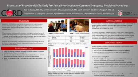 Essentials of Procedural Skills: Early Preclinical Introduction to Common Emergency Medicine Procedures Xiao C. Zhang †, MD, MS; Armon Ayandeh ‡, MSc,