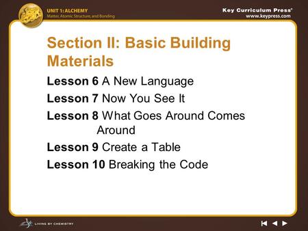 Section II: Basic Building Materials Lesson 6 A New Language Lesson 7 Now You See It Lesson 8 What Goes Around Comes Around Lesson 9 Create a Table Lesson.