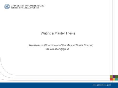 Lisa Åkesson (Coordinator of the Master Thesis Course) Writing a Master Thesis.