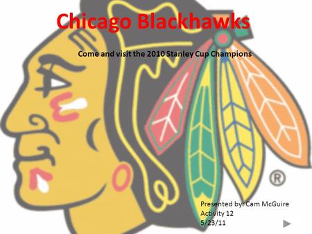 Chicago Blackhawks Come and visit the 2010 Stanley Cup Champions Presented by: Cam McGuire Activity 12 5/23/11.