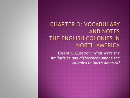 Chapter 3: Vocabulary and Notes The English Colonies in North America